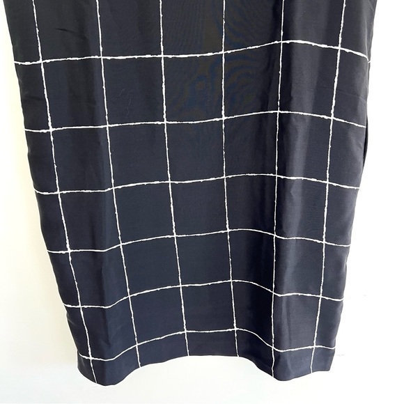 VINCE 100% Silk Black White Windowpane Print Side Pockets Mini Shift Dress Sz M - Picture 5 of 15